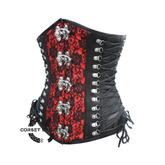 Black And Red Satin Net Overlay Gothic Waist Training Steampunk Underbust Corset